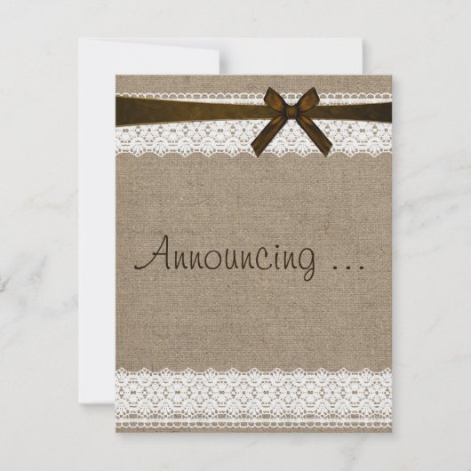 バーラップ素朴とレースの婚約発表 案内状 (正面)