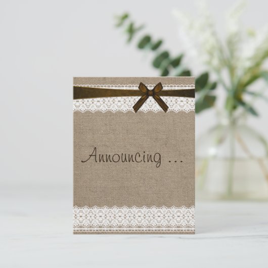 バーラップ素朴とレースの婚約発表 案内状 (スタンド正面)