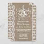 バーラップ素朴とレースシャンデリア結婚ズ 招待状 (正面/裏面)