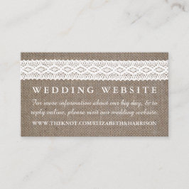 バーラップ素朴とヴィンテージホワイトレースの結婚ウェブサイト エンクロージャーカード
