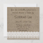 バーラップ素朴とヴィンテージレースブライダルシャワー 招待状 (裏面)
