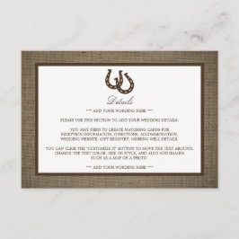 バーラップ素朴の詳細に乗ったカントリーの馬結婚蹄型 エンクロージャーカード