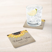 バーラップ素朴ひまわりサンフラワーサンキュー結婚式の引き出物 スクエアペーパーコースター (インサイチュ)