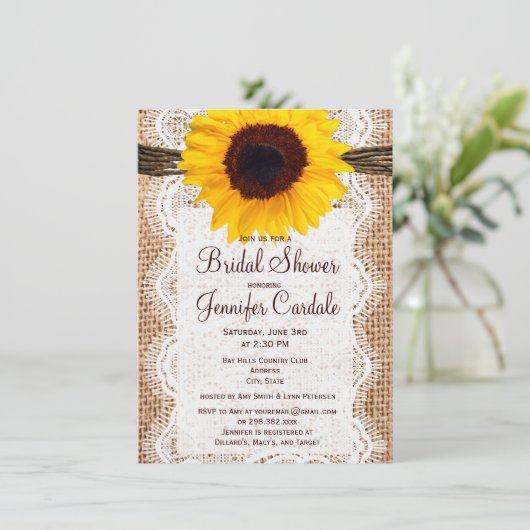 バーラップ素朴ひまわりブライダルシャワー招待状 招待状 (スタンド正面)