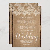 バーラップ素朴アンドレースカントリーウェディング招待状 招待状 (正面/裏面)