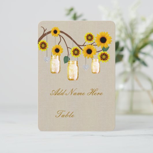 バーラップ素朴イエローメイソンジャーステーブル座席表 招待状 (スタンド正面)