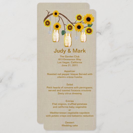 バーラップ素朴イエローメイソンジャースメニューカード メニュー (正面/裏面)