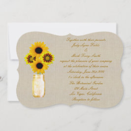 バーラップ素朴イエローメイソンジャー結婚式招待状 招待状