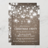 バーラップ素朴クリスマスパーティースタ輝くーズ 招待状 (正面/裏面)