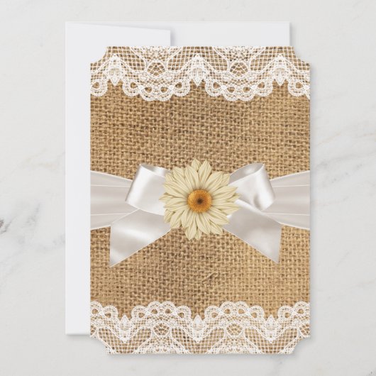 バーラップ素朴クリームレース、ガーベラフラワーボウ3 招待状 (裏面)