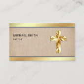 バーラップ素朴ゴールドフォイルイエスキリスト十字架 名刺 (正面)