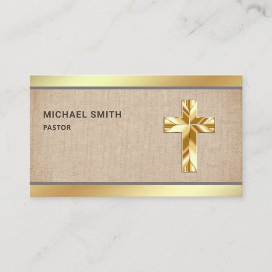 バーラップ素朴ゴールドフォイルイエスキリスト十字架 名刺 (正面)