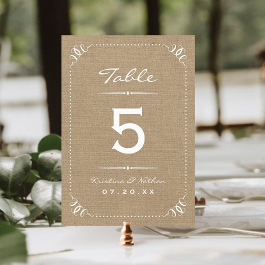 バーラップ素朴シックなテーブル番号 テーブルナンバー