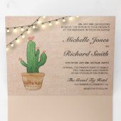 バーラップ素朴ストリングライトデザートサボテン結婚ズ 三つ折り招待状 (内部最初)