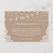 バーラップ素朴ストリングライトレース結婚の詳細 エンクロージャーカード (正面)