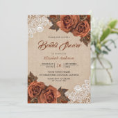 バーラップ素朴ダスティテラコッタバラブライダルシャワー 招待状 (スタンド正面)