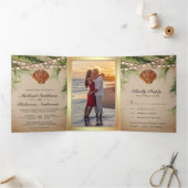 バーラップ素朴トロピカルパームリーフシーシェル結婚ズ 三つ折り招待状 (内部)