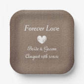 バーラップ素朴バックグランドカントリー結婚式パーティー ペーパープレート (正面)