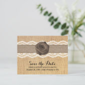 バーラップ素朴バラ&リボンレース日付を保存 案内ポストカード (スタンド正面)