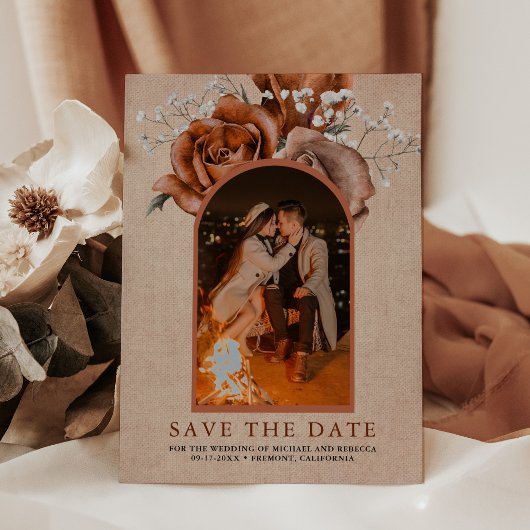 バーラップ素朴バーンオレンジバラテラコッタ結婚ズ セーブザデート