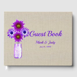 バーラップ素朴パープルフローラメイスンジャー結婚ズ ゲストブック
