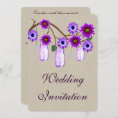 バーラップ素朴パープルメイソンジャース結婚式招待状 招待状 (正面/裏面)
