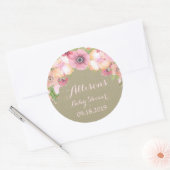 バーラップ素朴ピンクフローラベビーシャワーラベル ラウンドシール (封筒)