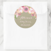 バーラップ素朴ピンクフローラベビーシャワーラベル ラウンドシール (バッグ)