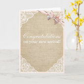 バーラップ素朴ピンクボウカスタム折りグリーティングカード カード (黄色い花)