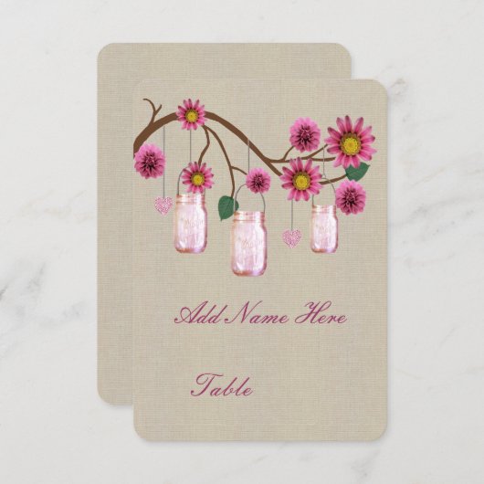 バーラップ素朴ピンクメイソンジャーステーブル座席表 招待状 (正面/裏面)