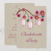 バーラップ素朴ピンクメイソンジャースバチェロレッテ 招待状 (正面/裏面)