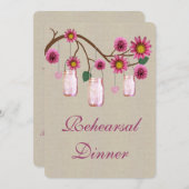 バーラップ素朴ピンクメイソンジャースリハーサルディナー 招待状 (正面/裏面)