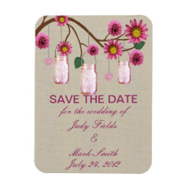 バーラップ素朴ピンクメイソンジャース日付磁石を保存 マグネット