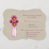 バーラップ素朴ピンクメイソンJAR応答カード 招待状 (正面/裏面)