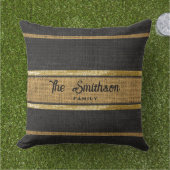バーラップ素朴ブラウンブラック金ゴールドカスタムファミリー名 アウトドアクッション (芝生)