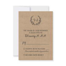 バーラップ素朴ブラックタイポグラフィウェディングRSVPカード