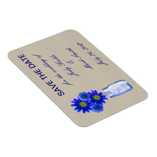 バーラップ素朴ブルーのメイソンジャー日付磁石を保存 マグネット (右側)