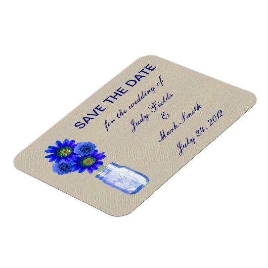 バーラップ素朴ブルーのメイソンジャー日付磁石を保存 マグネット (左側)