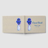 バーラップ素朴ブルーフローラメイスンジャー結婚ズ ゲストブック (全面)