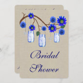 バーラップ素朴ブルーメイソンジャースブライダルシャワー招待状 招待状 (正面/裏面)