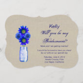 バーラップ素朴ブルーメイソンジャール花嫁カード 招待状 (正面/裏面)