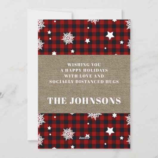 バーラップ素朴プレイドスノーフレークオーディアクリスマス シーズンカード (裏面)