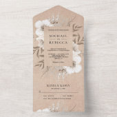 バーラップ素朴ボホアイボリーフローラブーケ結婚ス オールインワン招待状 (内側)