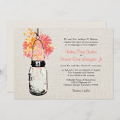 バーラップ素朴メイソンの瓶のワイルドフラワー結婚ズ 招待状 (正面/裏面)