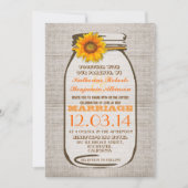 バーラップ素朴メイソンの瓶ひまわり結婚式の招待 招待状 (正面)