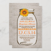 バーラップ素朴メイソンの瓶ひまわり結婚式の招待 招待状 (正面/裏面)
