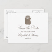 バーラップ素朴メイソンのjar結婚式日付を保存 案内ポストカード (正面/裏面)