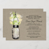 バーラップ素朴メイソンジャイルフラワーズブライダルシャワー 招待状 (正面/裏面)