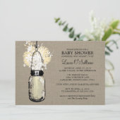 バーラップ素朴メイソンジャイルフラワーベビーシャワー 招待状 (スタンド正面)