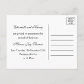 バーラップ素朴メイソンジャール男の赤ちゃん発表 案内ポストカード (裏面)